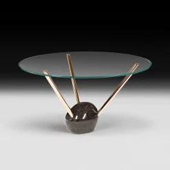 Tavolo da pranzo rotondo con piano in vetro Rays