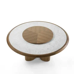 Tavolo Diamante con piano in marmo di Carrara e lavabo in legno