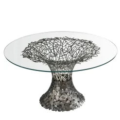 Tavolo Goldenart in vetro e metallo argentato