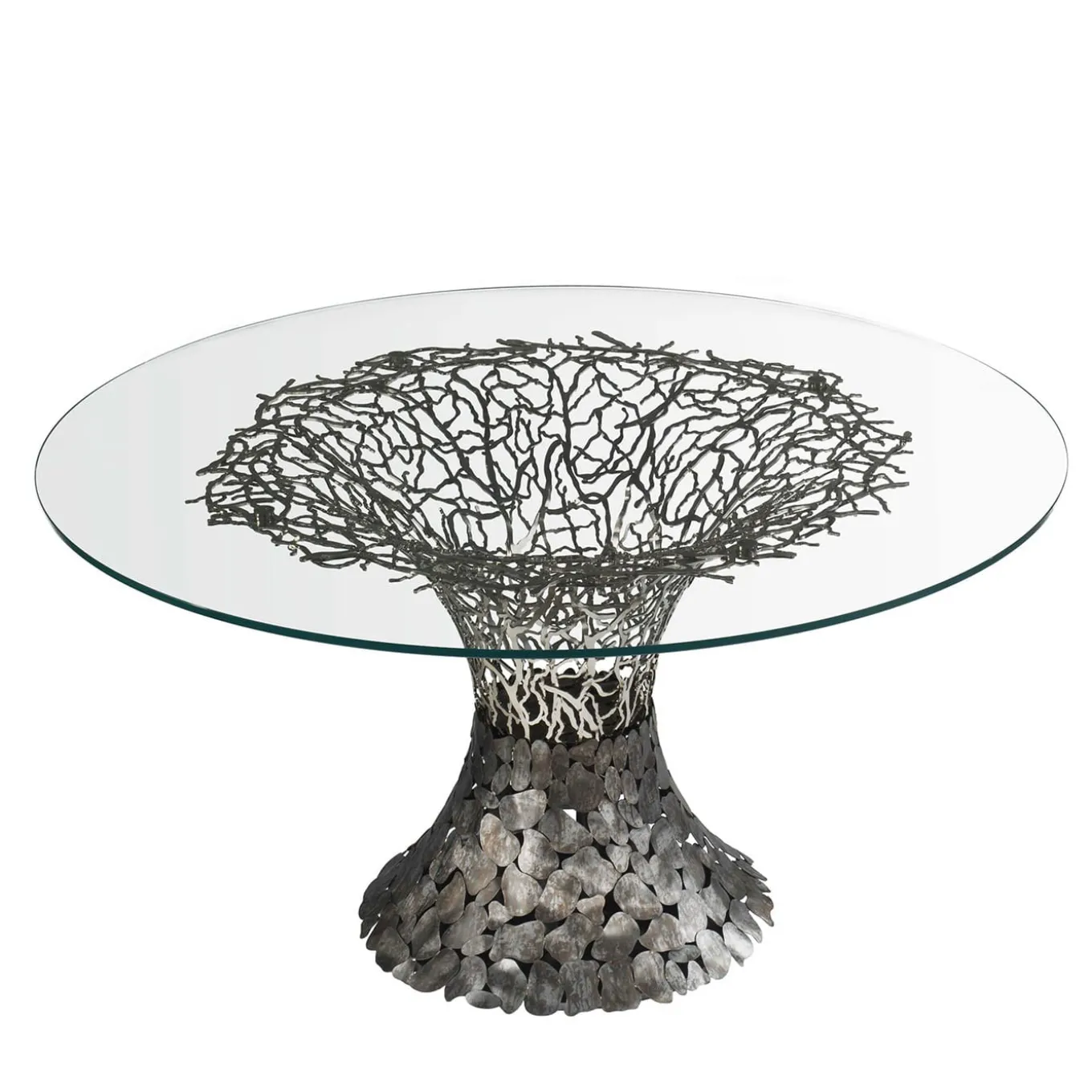 Tavolo Goldenart in vetro e metallo argentato