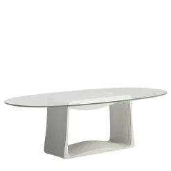 Tavolo ovale Layer in cristallo e bianco di Franco Poli