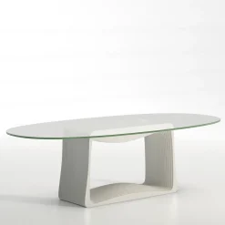 Tavolo ovale Layer in cristallo e bianco di Franco Poli