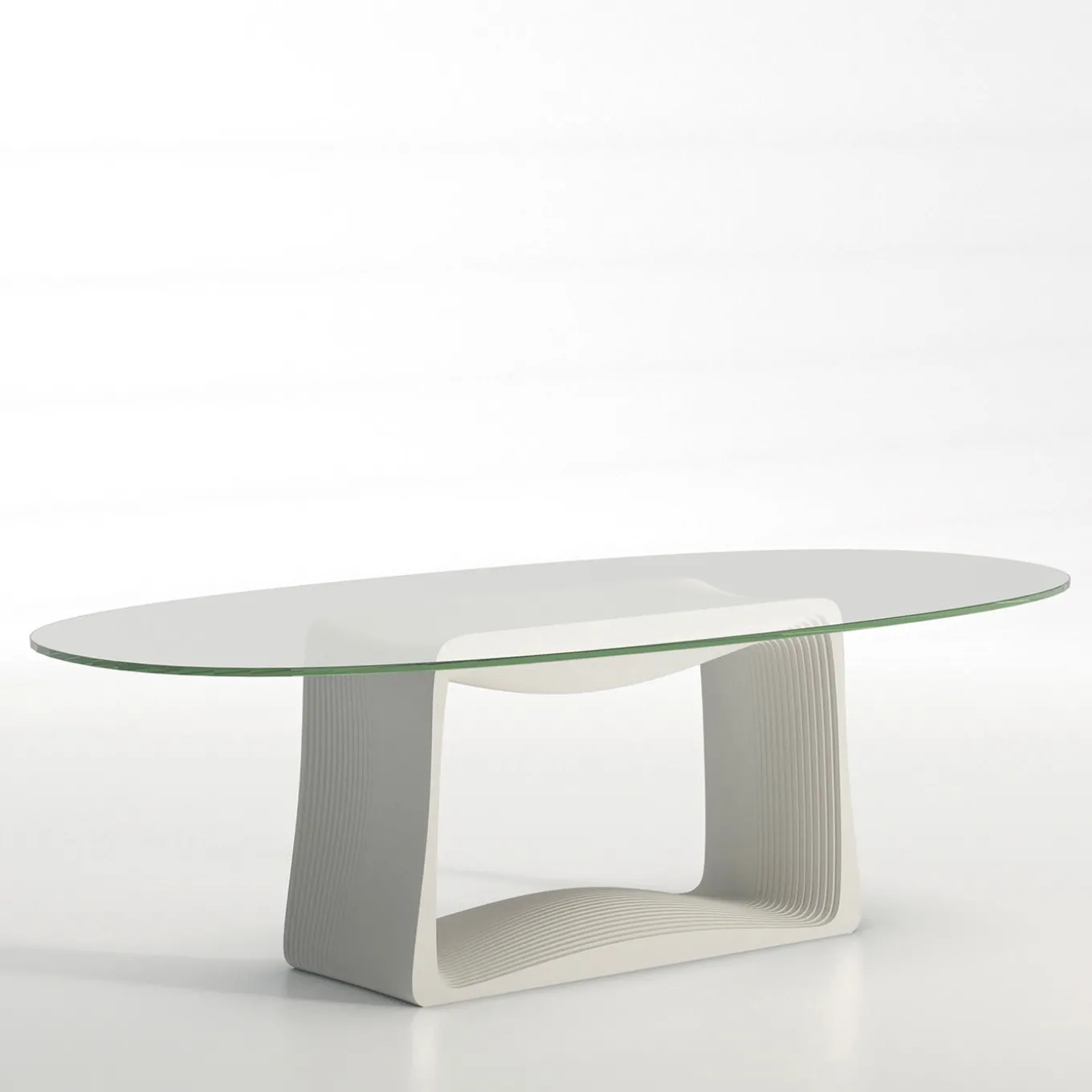 Tavolo ovale Layer in cristallo e bianco di Franco Poli