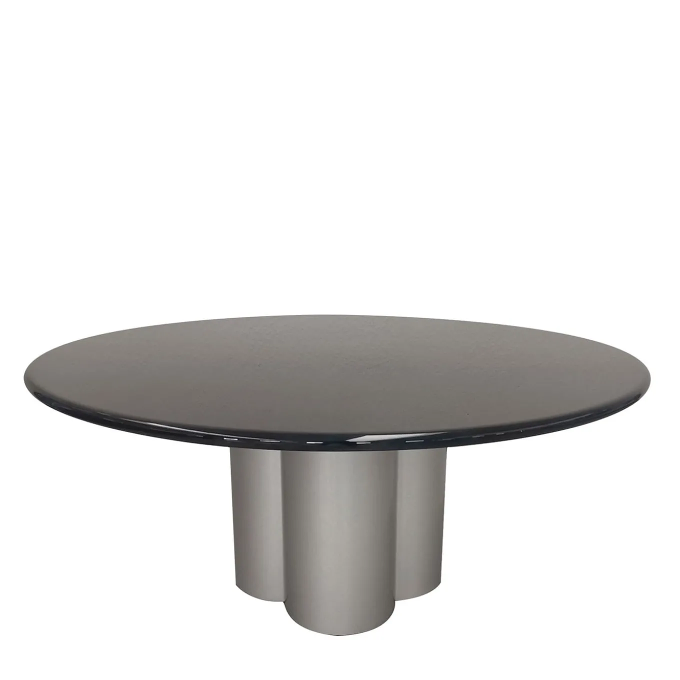 Tavolo rotondo in pelle di capra blu