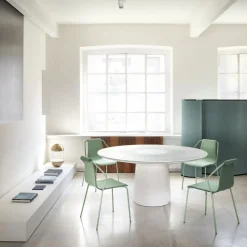 Tavolo rotondo Roundel in vetro bianco