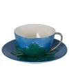 TAZZA DA TÈ CON PAVONE - BLU E ARGENTO
