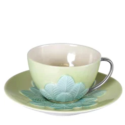 TAZZA DA TÈ CON PAVONE - VERDE E ARGENTO