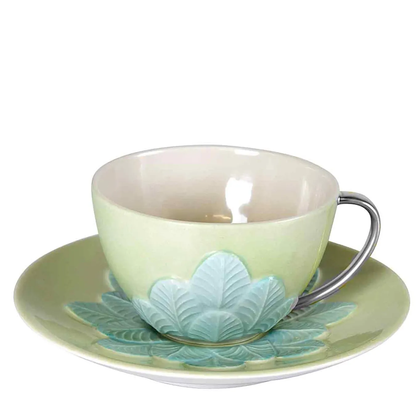TAZZA DA TÈ CON PAVONE - VERDE E ARGENTO