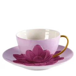 TAZZA DA TÈ CON PAVONE - VIOLA E ORO