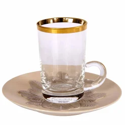 TAZZA DA TÈ E PIATTINO BEIGE PAVONE