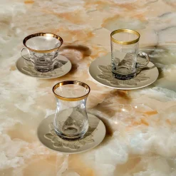 TAZZA DA TÈ E PIATTINO BEIGE PAVONE