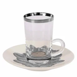 TAZZA DA TÈ E PIATTINO IN ARGENTO PAVONE