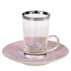 TAZZA DA TÈ E PIATTINO IN ARGENTO E ROSA PAVONE