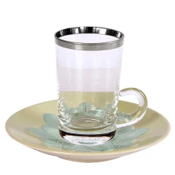 TAZZA E PIATTINO DA TÈ IN ARGENTO E VERDE PAVONE