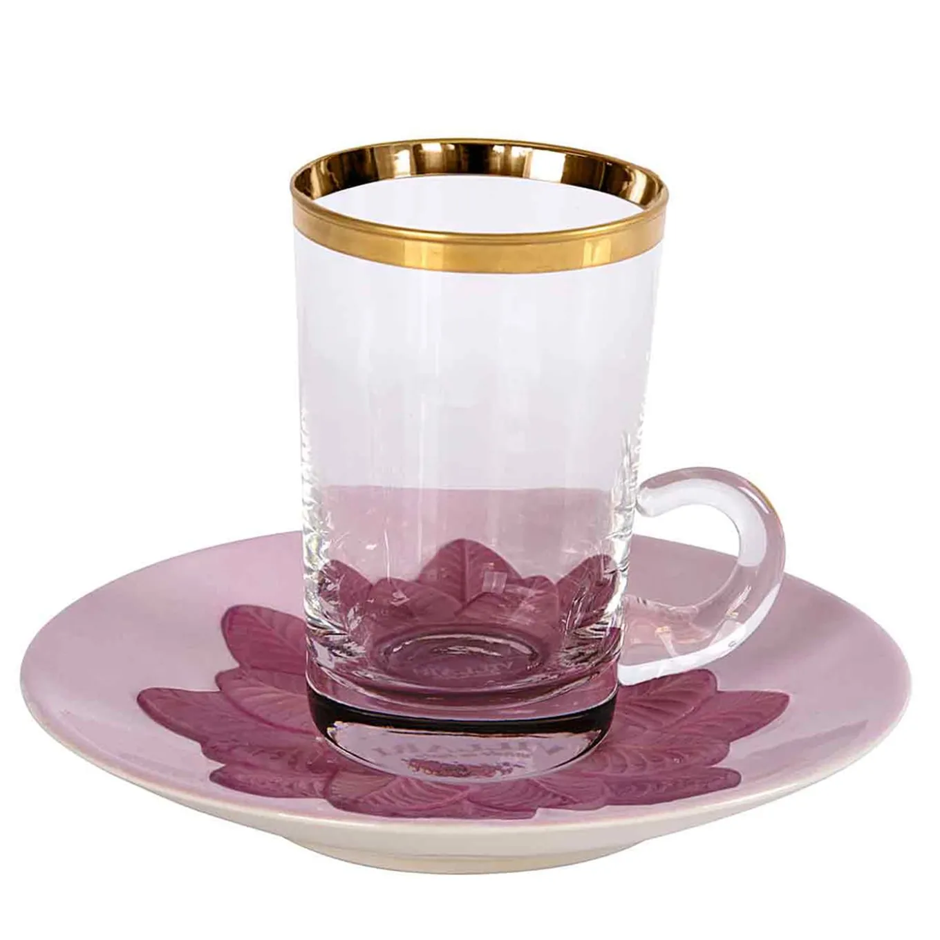 TAZZA E PIATTINO DA TÈ PAVONE VIOLA E ORO