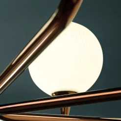 Tee Lampadario a 8 luci in metallo e vetro rame galvanico lucido