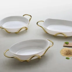 Teglia rettangolare con supporto in ottone dorato di Itamar Harari