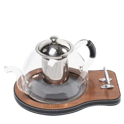 Teiera blu con vassoio