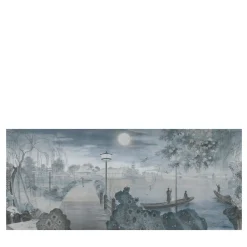 Tessuto da rivestimento in cotone Nihon Moon grigio e blu