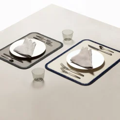 Tovagliette Rochelle in pelle e uncinetto rettangolari - Bianco e blu