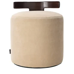 T-Pouf in pelle bianco crema con schienale