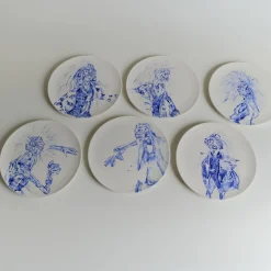 Tricky Home Caro Piatto in Ceramica Dipinto di Blu