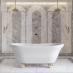 Vasca da bagno Aurora Bijoux White con piedini a sfera dorati