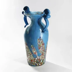 Vaso Anfora in Vetro di Murano Azzurro