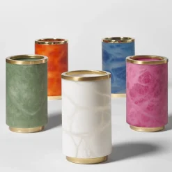 Vaso Borealis in alabastro arancione e ottone lucido