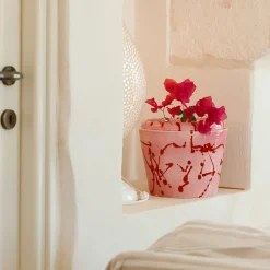 Vaso Cachepot in ceramica fucsia e rossa