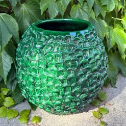 Vaso decorativo Medium Round della serie Onda in Verde Muschio Dorato