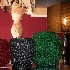 Vaso decorativo Medium Round della serie Onda in Verde Muschio Dorato