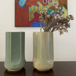 Vaso Giuseppe Turquesa in ceramica smaltata blu opaco