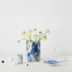 Vaso Grande in Vetro di Murano Blu con Tecnica Nougat