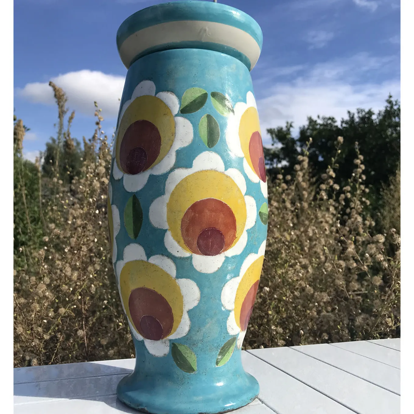 Vaso in Ceramica Janis con Coperchio e Motivo Floreale Dipinto a Mano