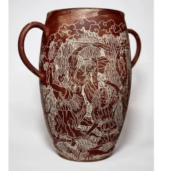 Vaso in gres rosso con manici Morte di Orfeo