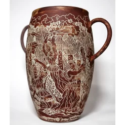 Vaso in gres rosso con manici Morte di Orfeo