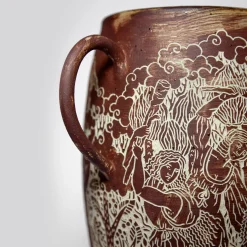 Vaso in gres rosso con manici Morte di Orfeo