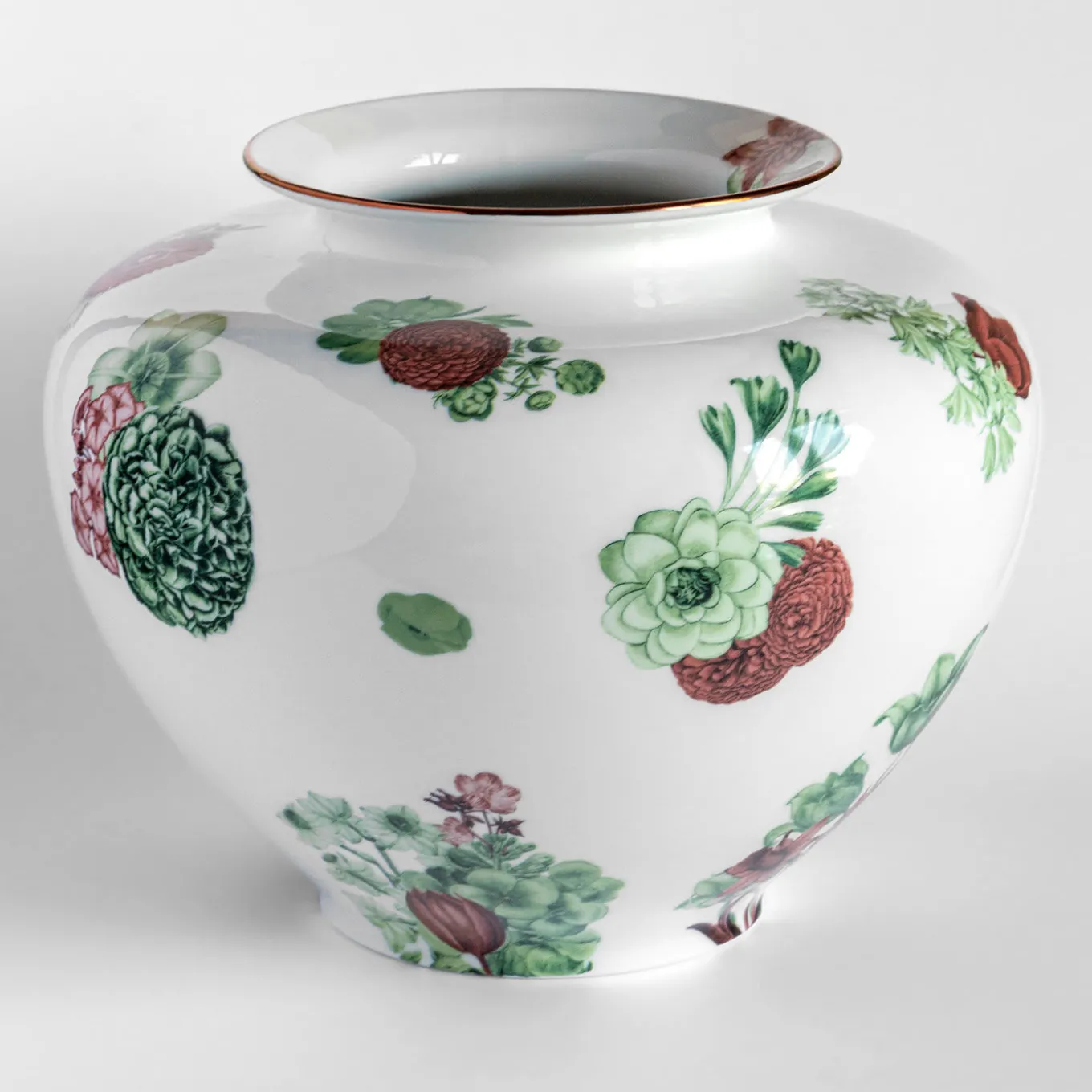 Vaso in porcellana Anfora con fiori verdi e rossi H24Cm