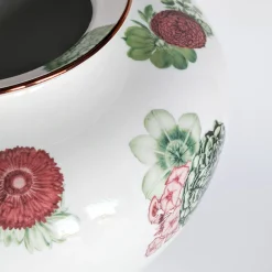 Vaso in porcellana Anfora con fiori verdi e rossi H24Cm