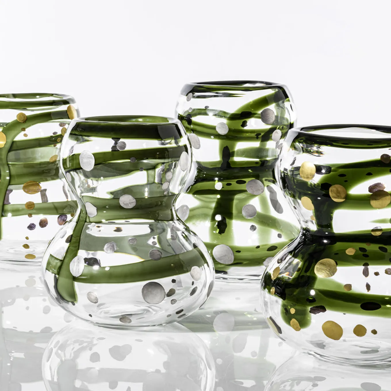 Vaso in vetro verde e nero Gran Bulbo Mini Silver