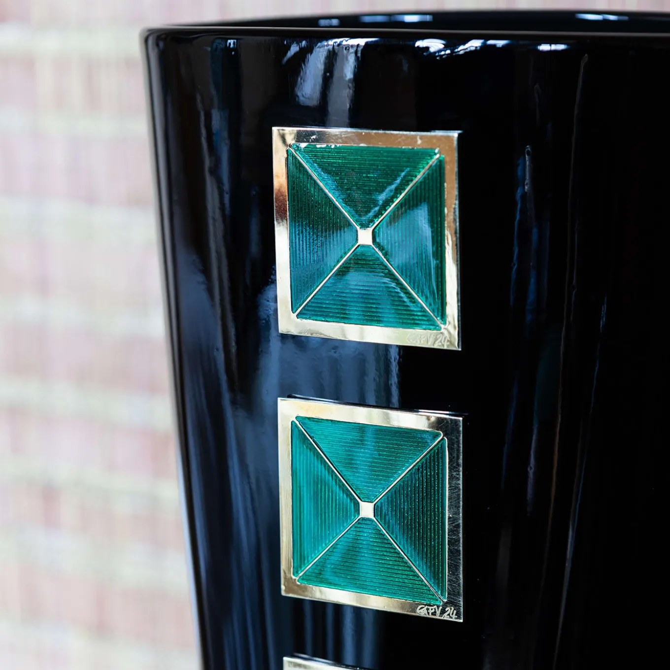 Vaso Maxi in Vetro Nero Cloisonné