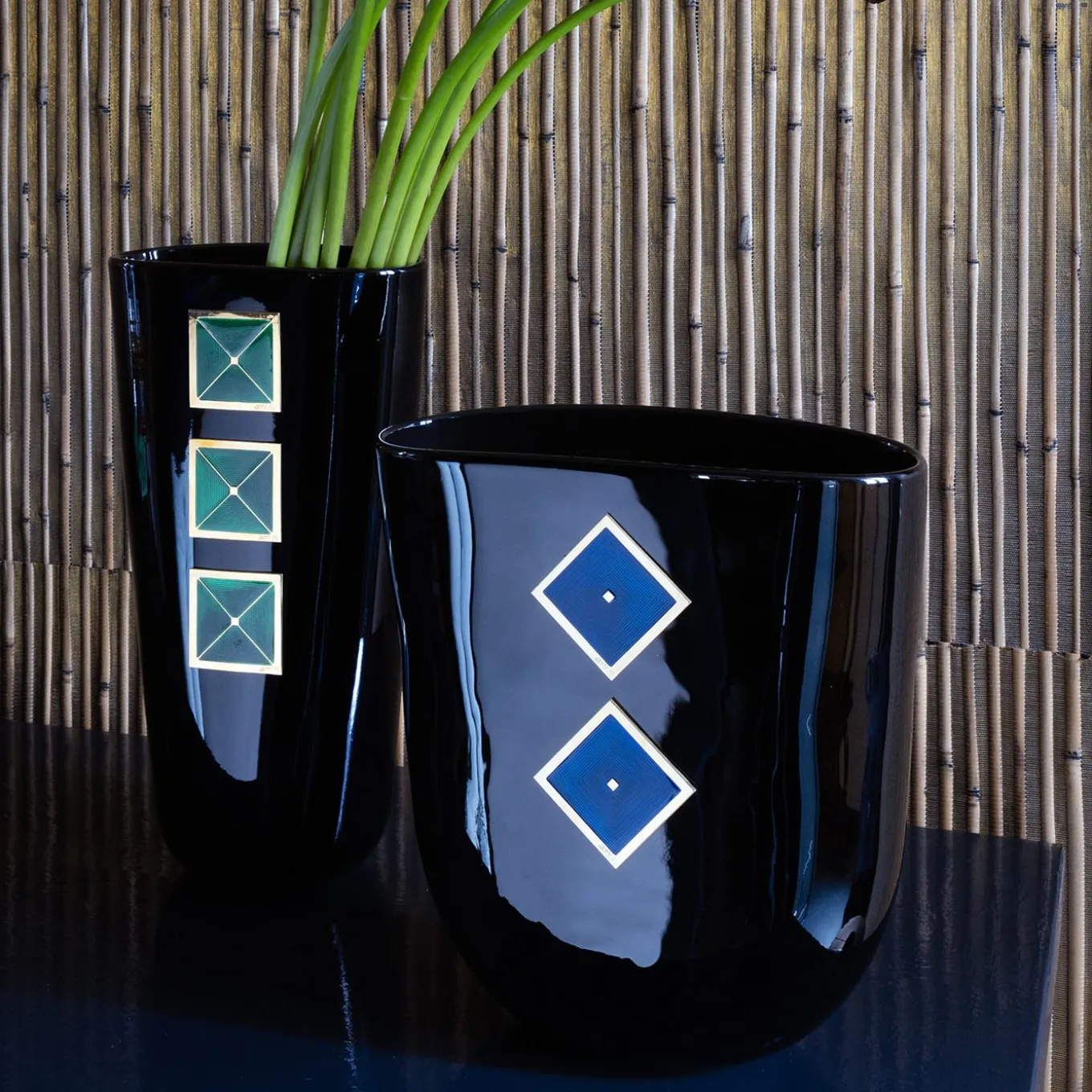Vaso Maxi in Vetro Nero Cloisonné