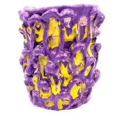 Vaso Onda in velluto viola e giallo limone