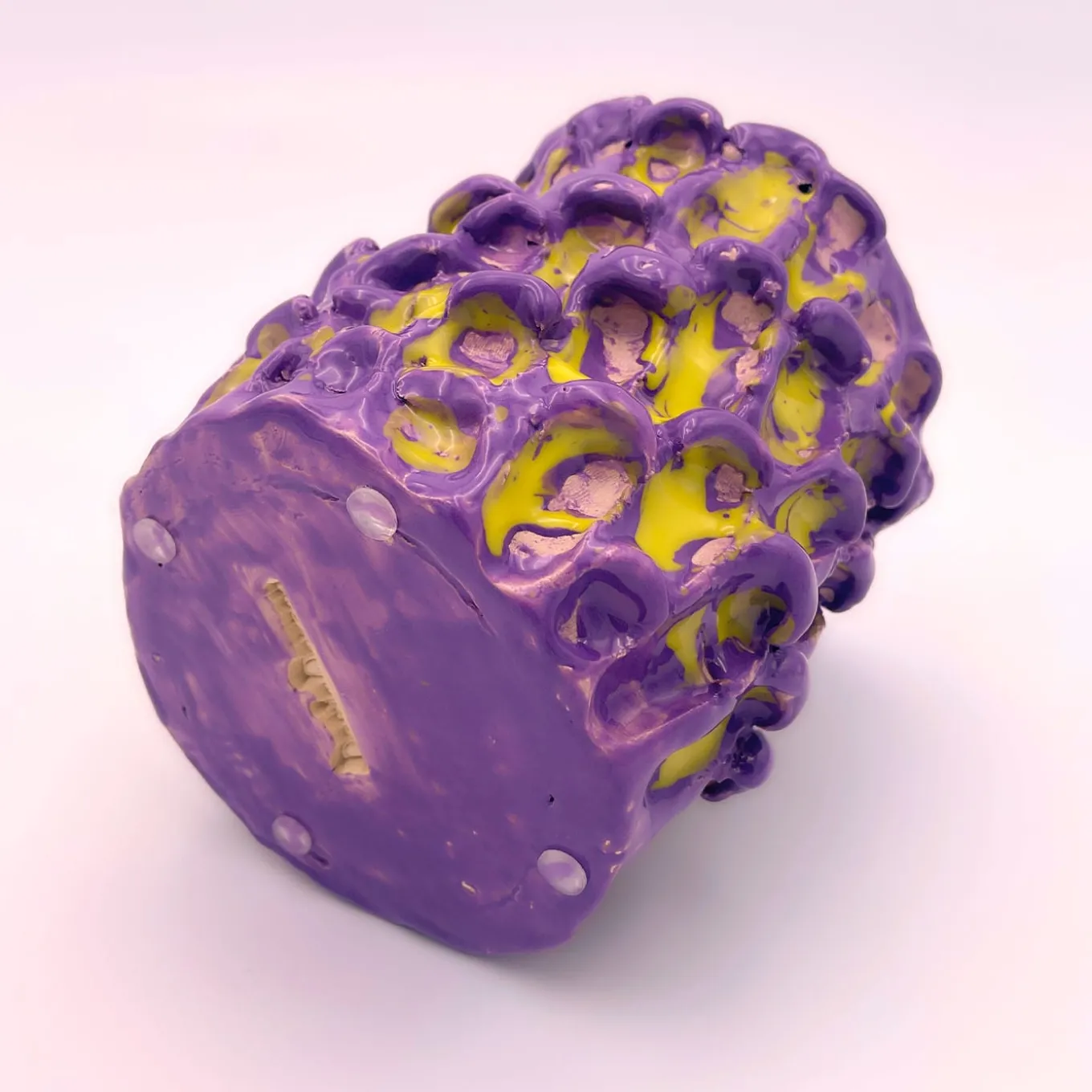 Vaso Onda in velluto viola e giallo limone