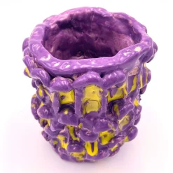 Vaso Onda in velluto viola e giallo limone