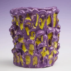 Vaso Onda in velluto viola e giallo limone