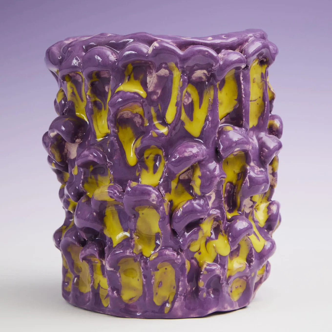 Vaso Onda in velluto viola e giallo limone