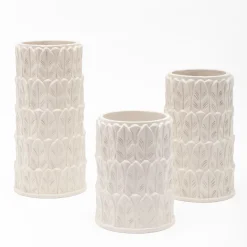 Vaso piccolo in gres bianco con motivo a foglie Anne