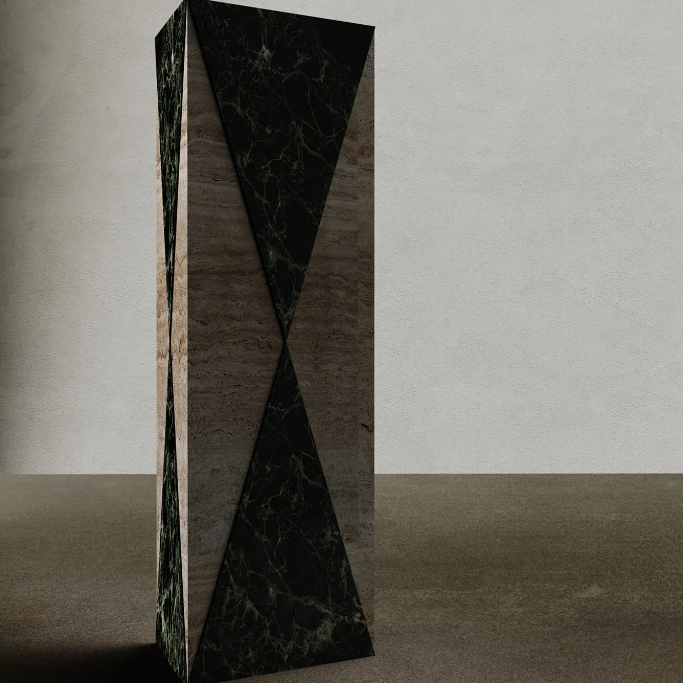 Vaso Polimelus Verde Alpi e Travertino